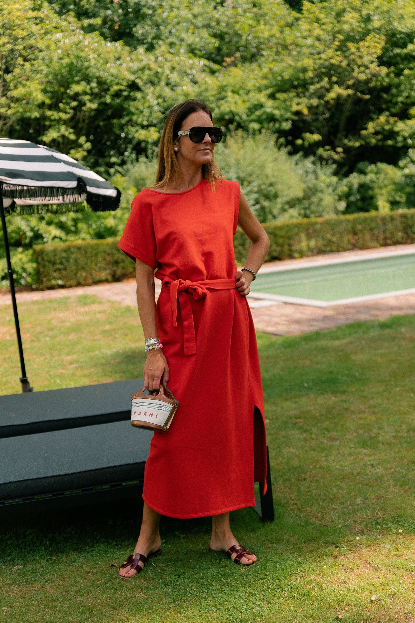 Freya long dress mandarin red