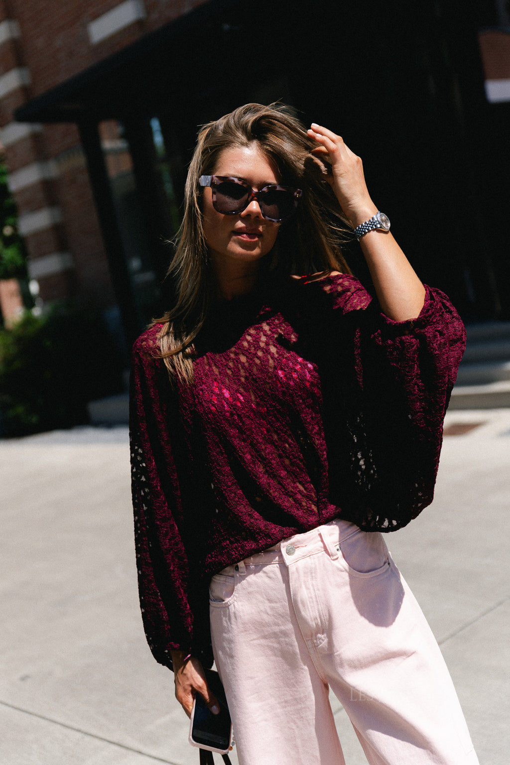 Monica lace blouse burgundy