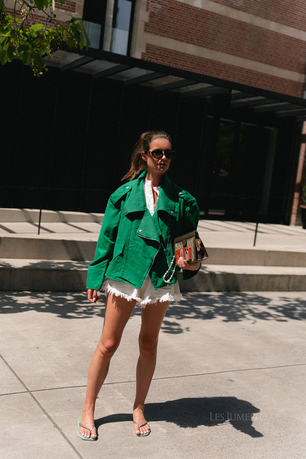 Sarah denim jack green tambourine