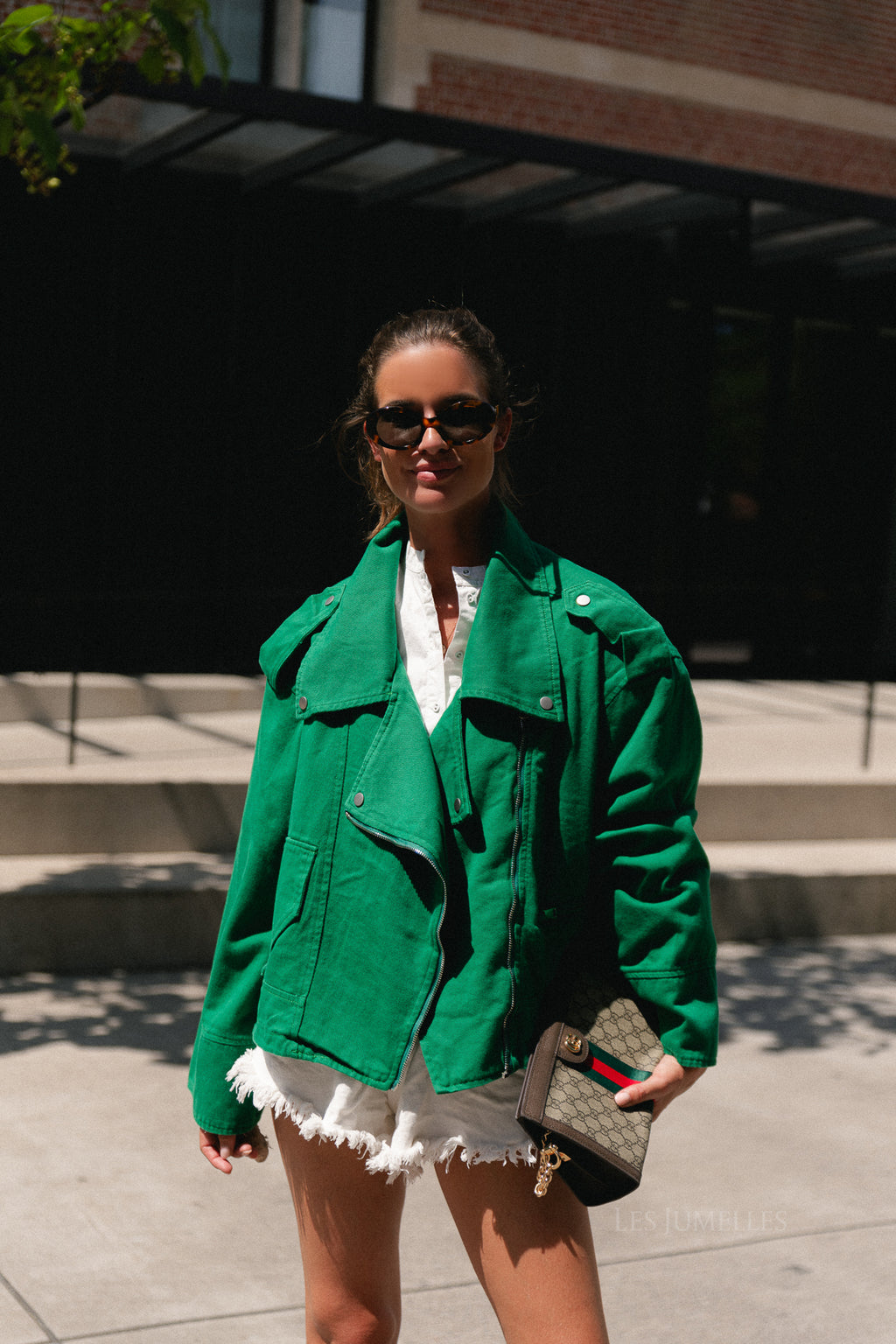 Sarah denim jack green tambourine