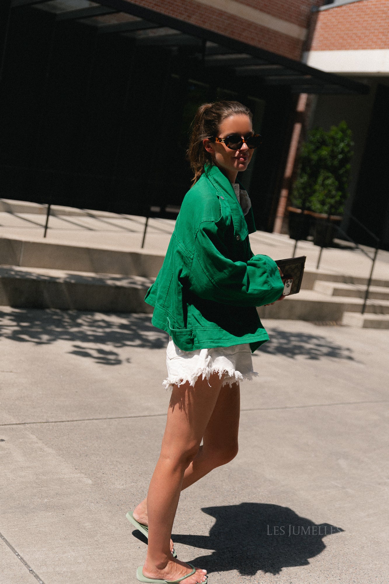 Sarah denim jack green tambourine