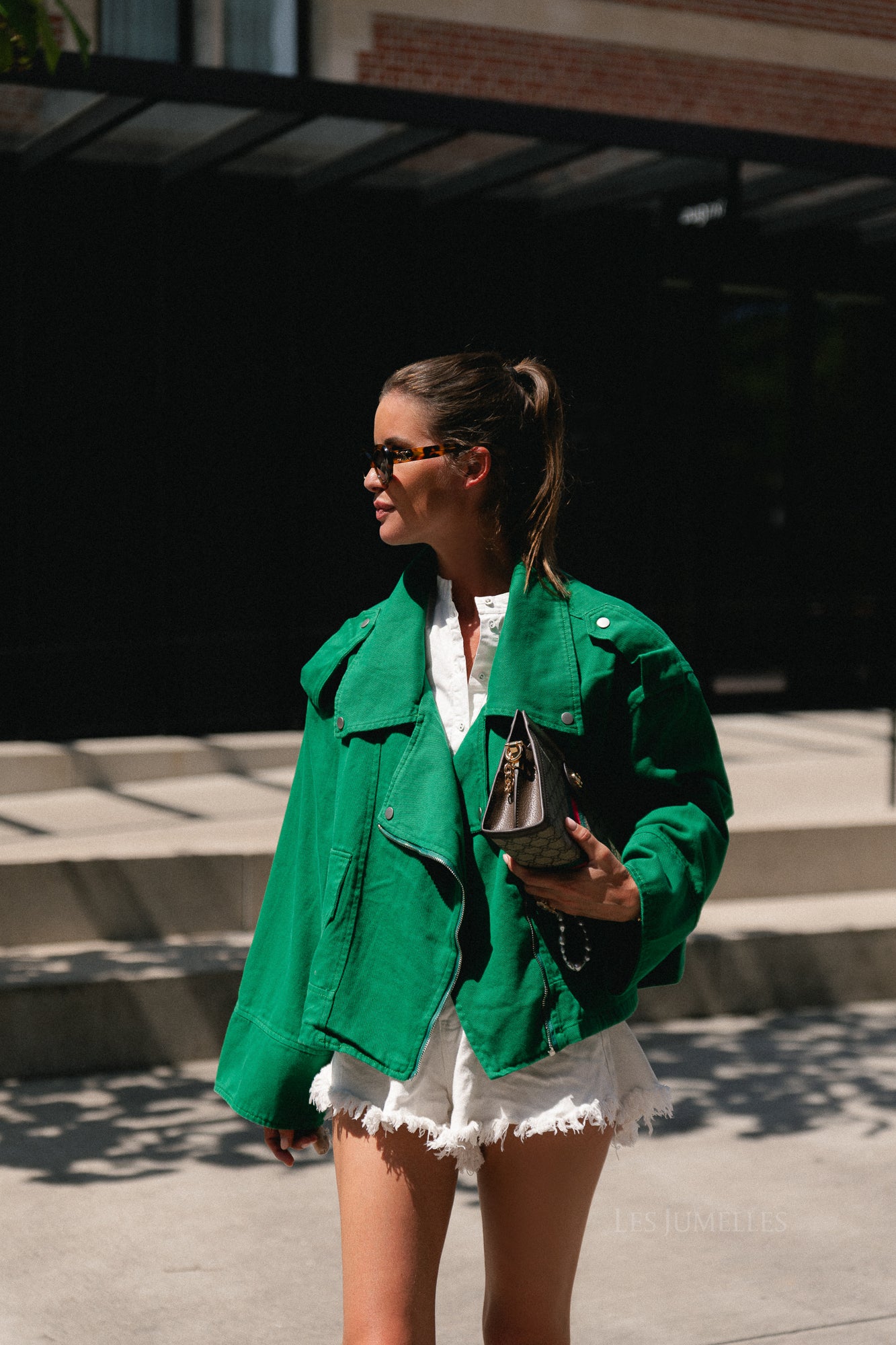 Sarah denim jack green tambourine