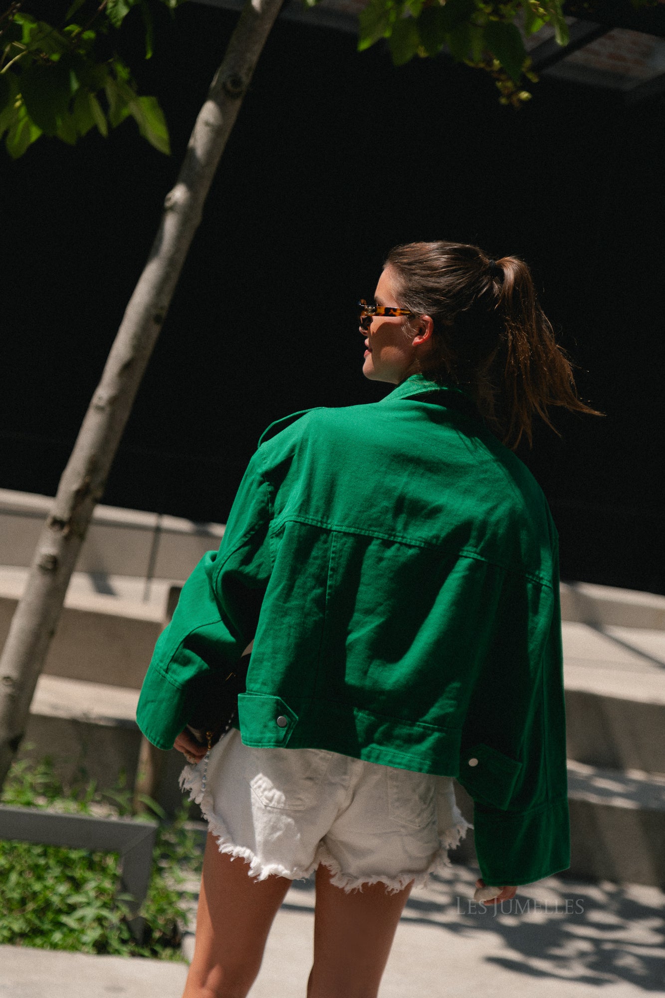 Sarah denim jack green tambourine