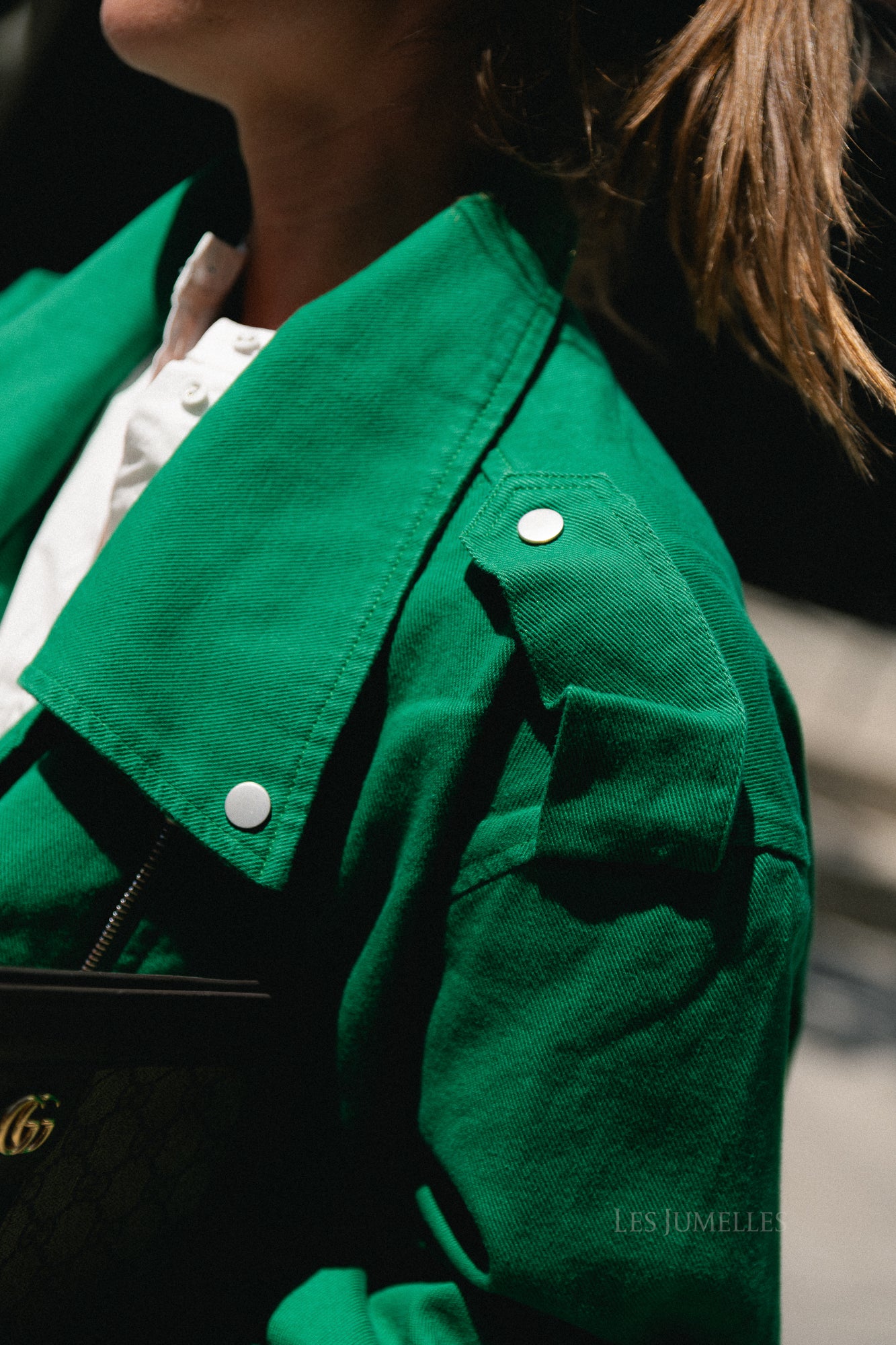 Sarah denim jack green tambourine