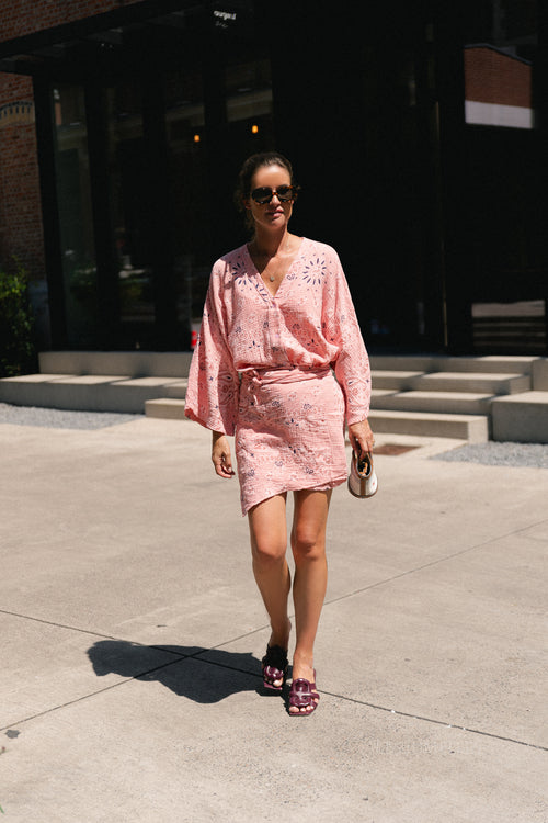 Lauren paisley print wrap dress old rose