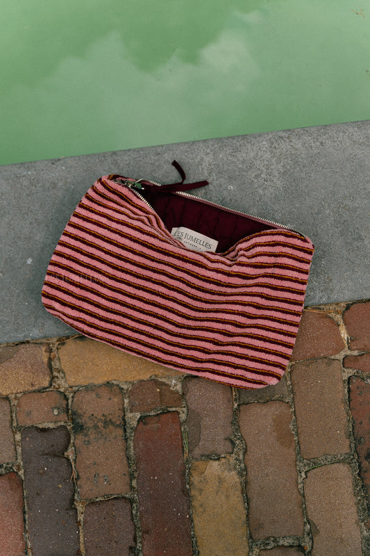 Les Jumelles Pia toilet bag pink/burgundy stripes