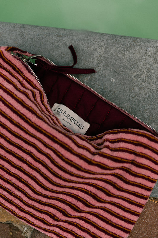 Les Jumelles Pia toilet bag pink/burgundy stripes