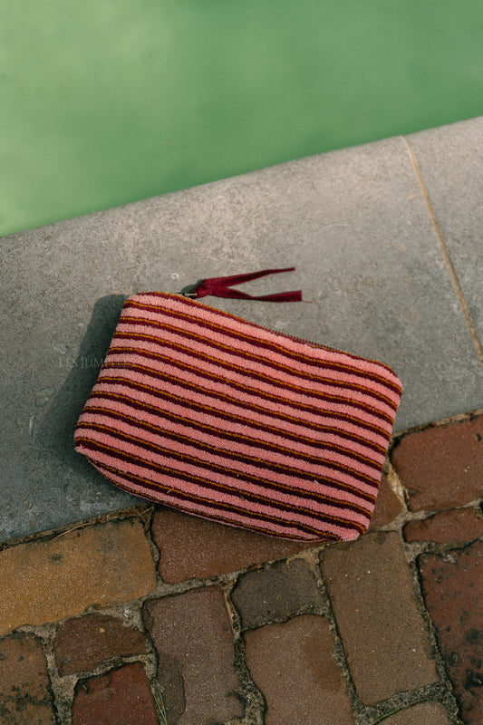 Les Jumelles Pia Schminktasche mit rosa/bordeauxroten Streifen