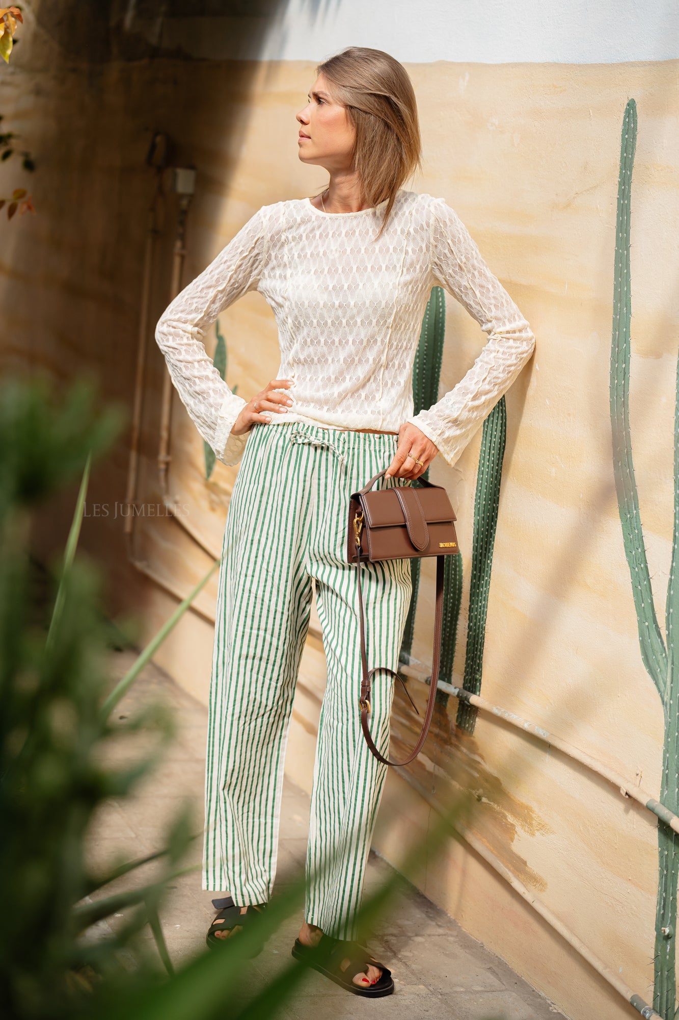 Micheline striped pants forest green