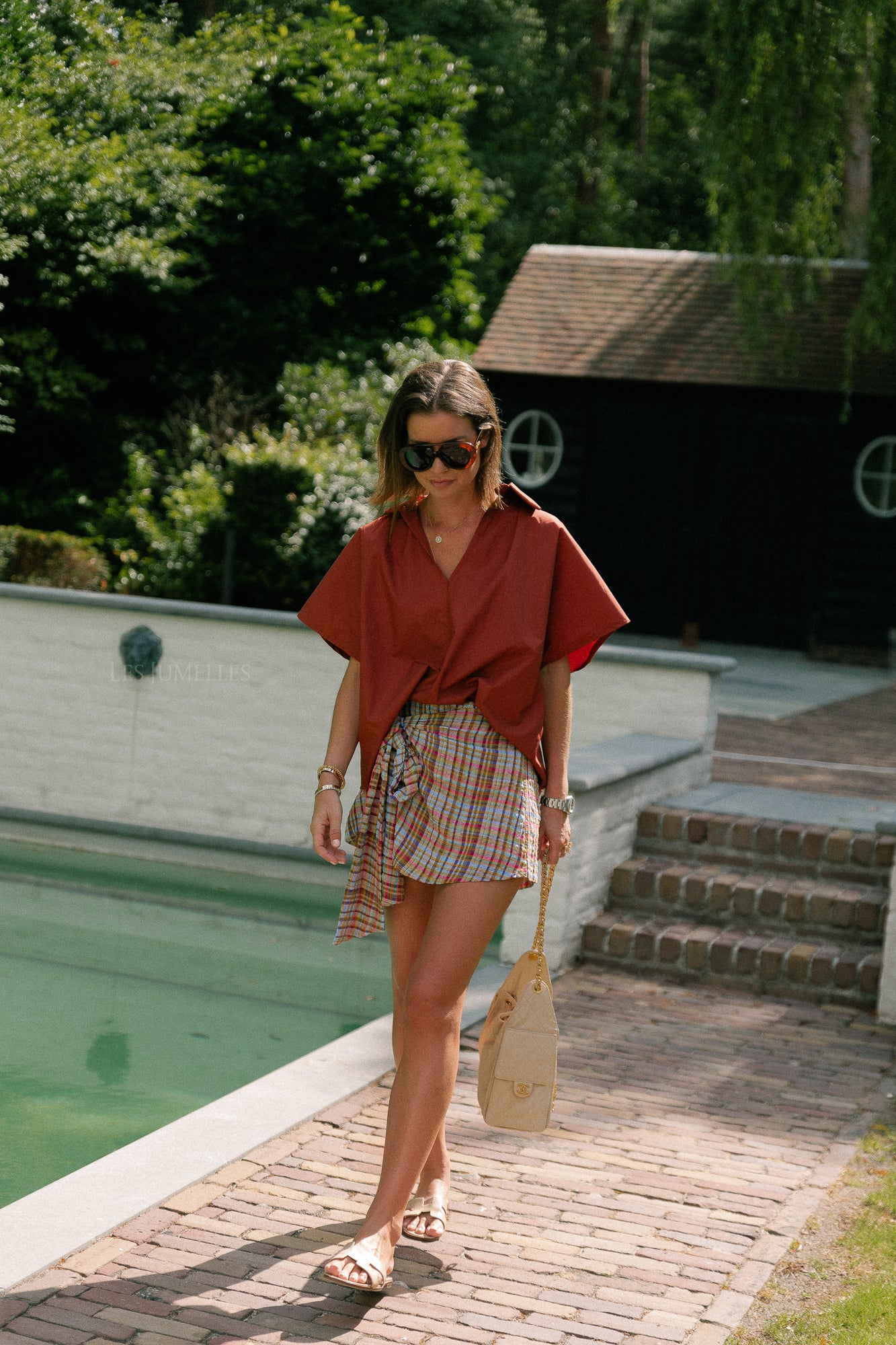 Piper open back blouse brick