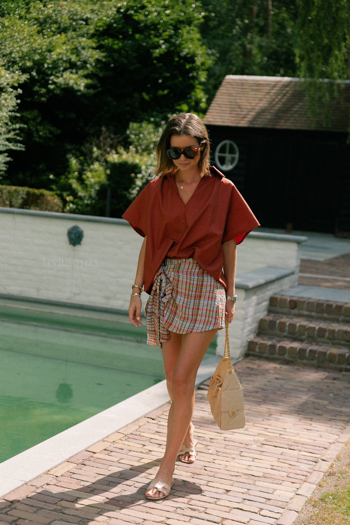 Piper open back blouse brick