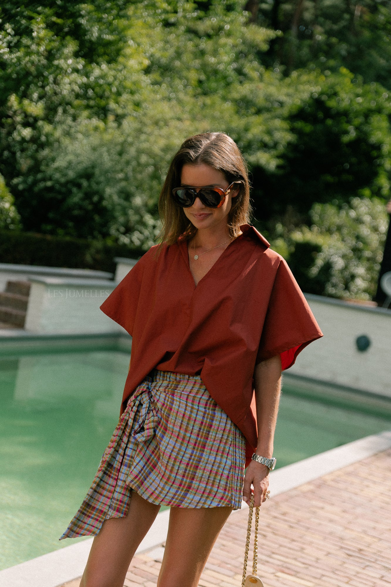 Piper open back blouse brick