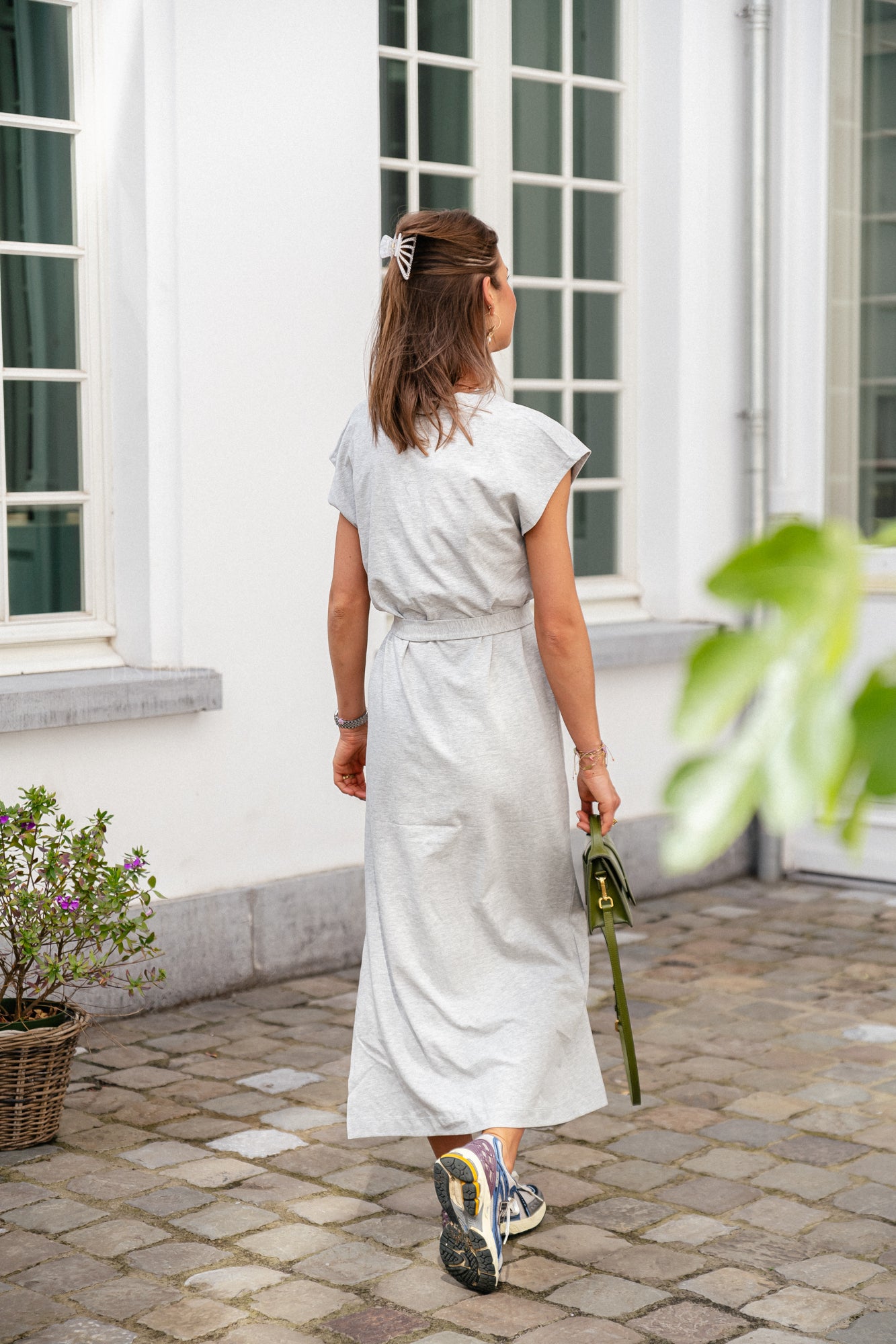 SLFEssential SL V-neck ankle dress light grey melange