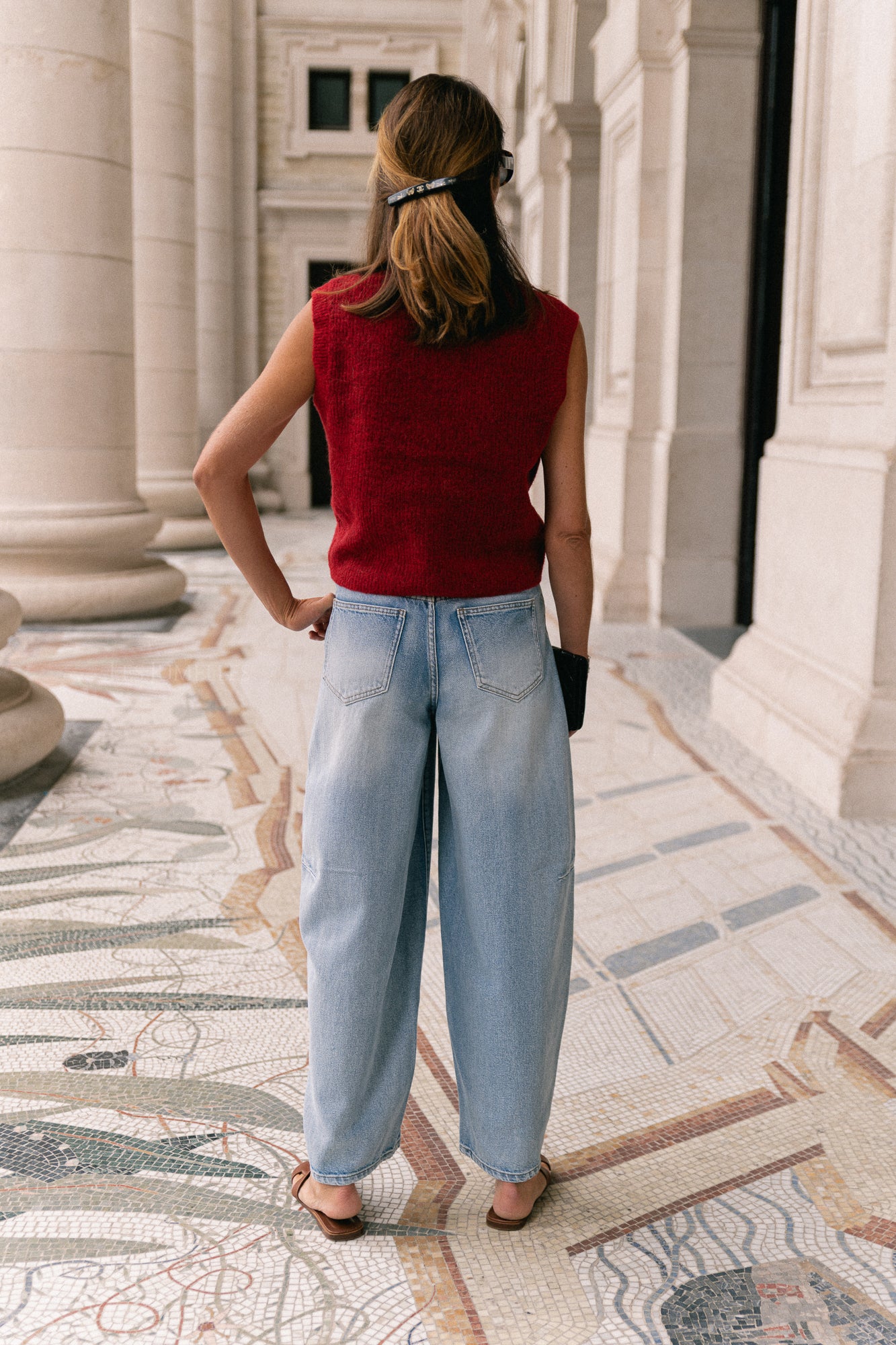Gilet col rond boutonné SLFLulu SL rouge équestre