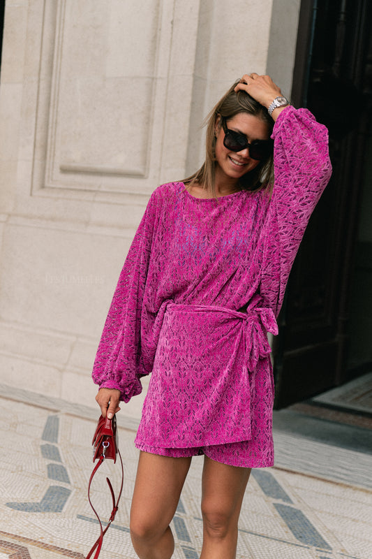 Les Jumelles Noëlle LS velvet blouse magenta haze