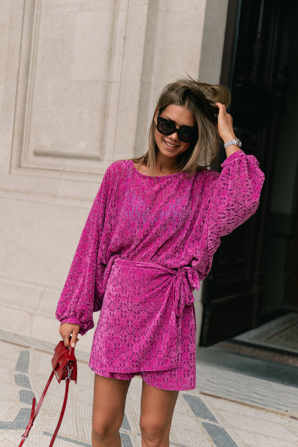 Blouse en velours LS Noëlle brume magenta