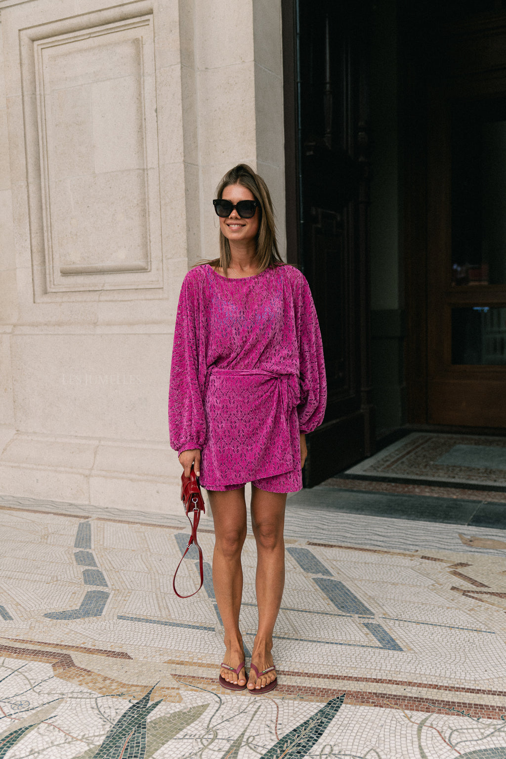 Blouse en velours LS Noëlle brume magenta