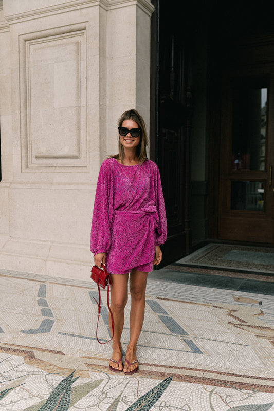 Les Jumelles Noëlle LS velvet blouse magenta haze
