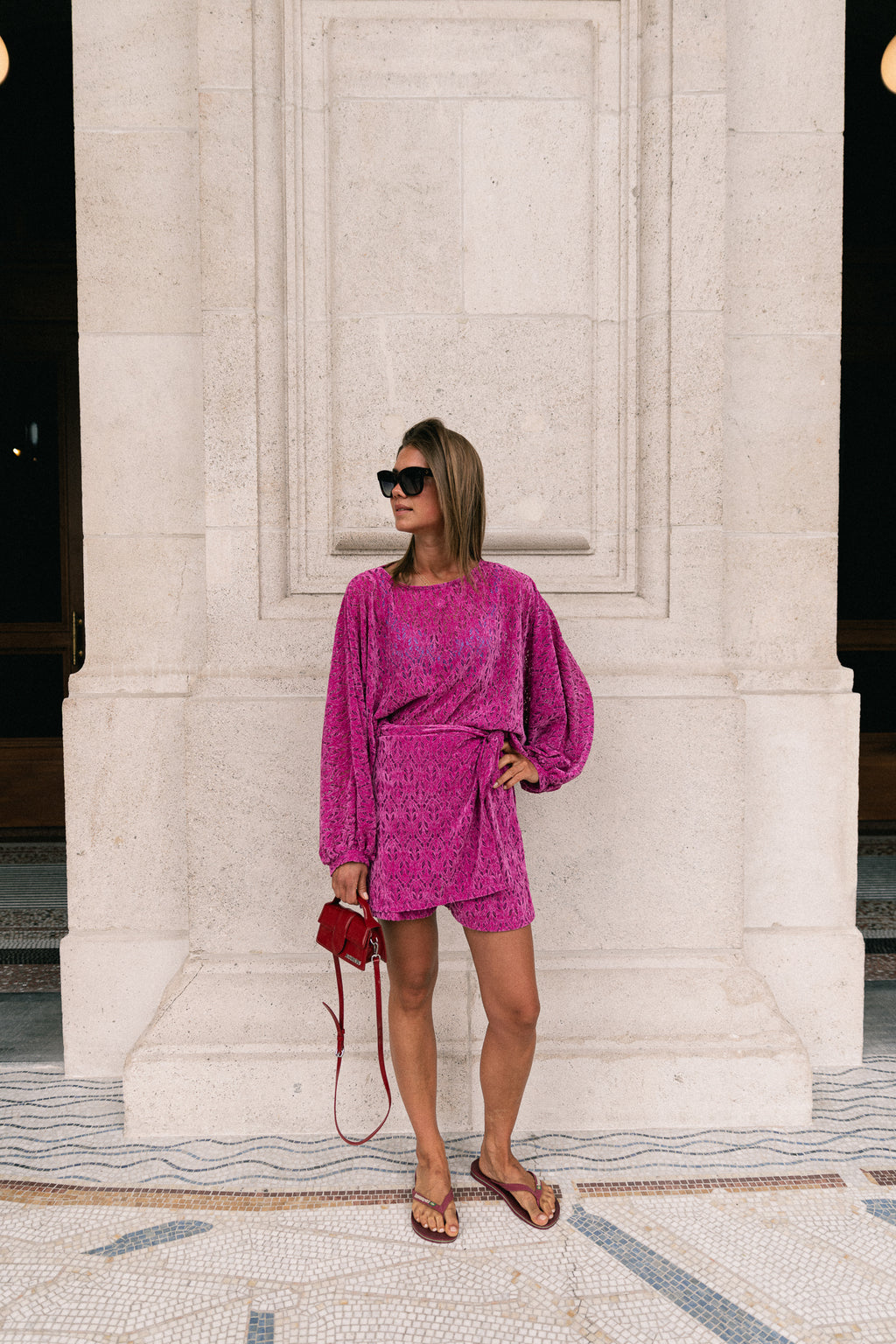 Blouse en velours LS Noëlle brume magenta