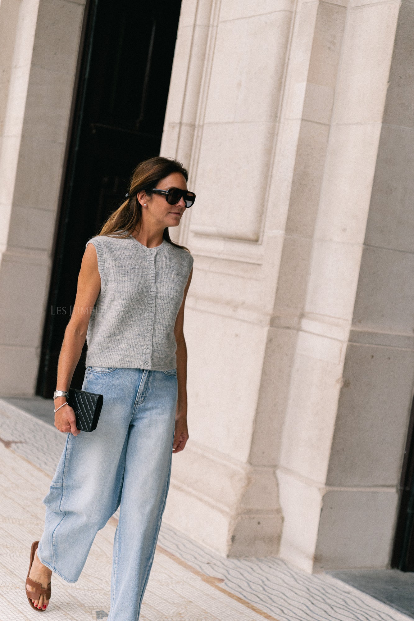 Gilet col rond boutonné SLFLulu SL gris clair chiné