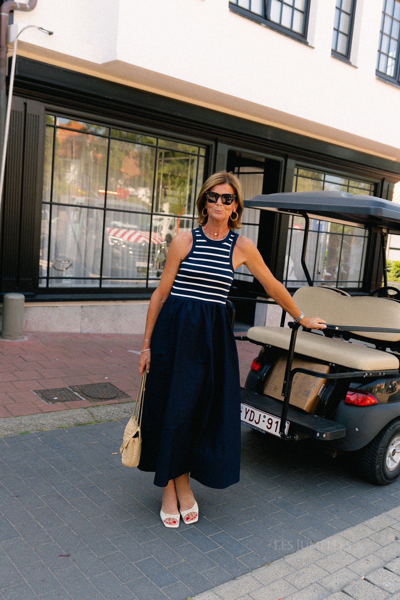 YASMiri SL long dress navy blazer/jersey white