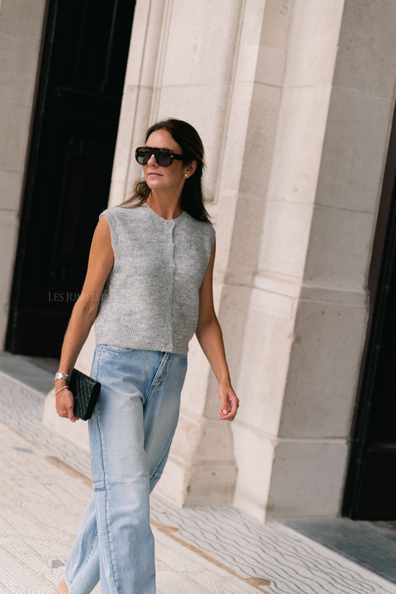 Gilet col rond boutonné SLFLulu SL gris clair chiné