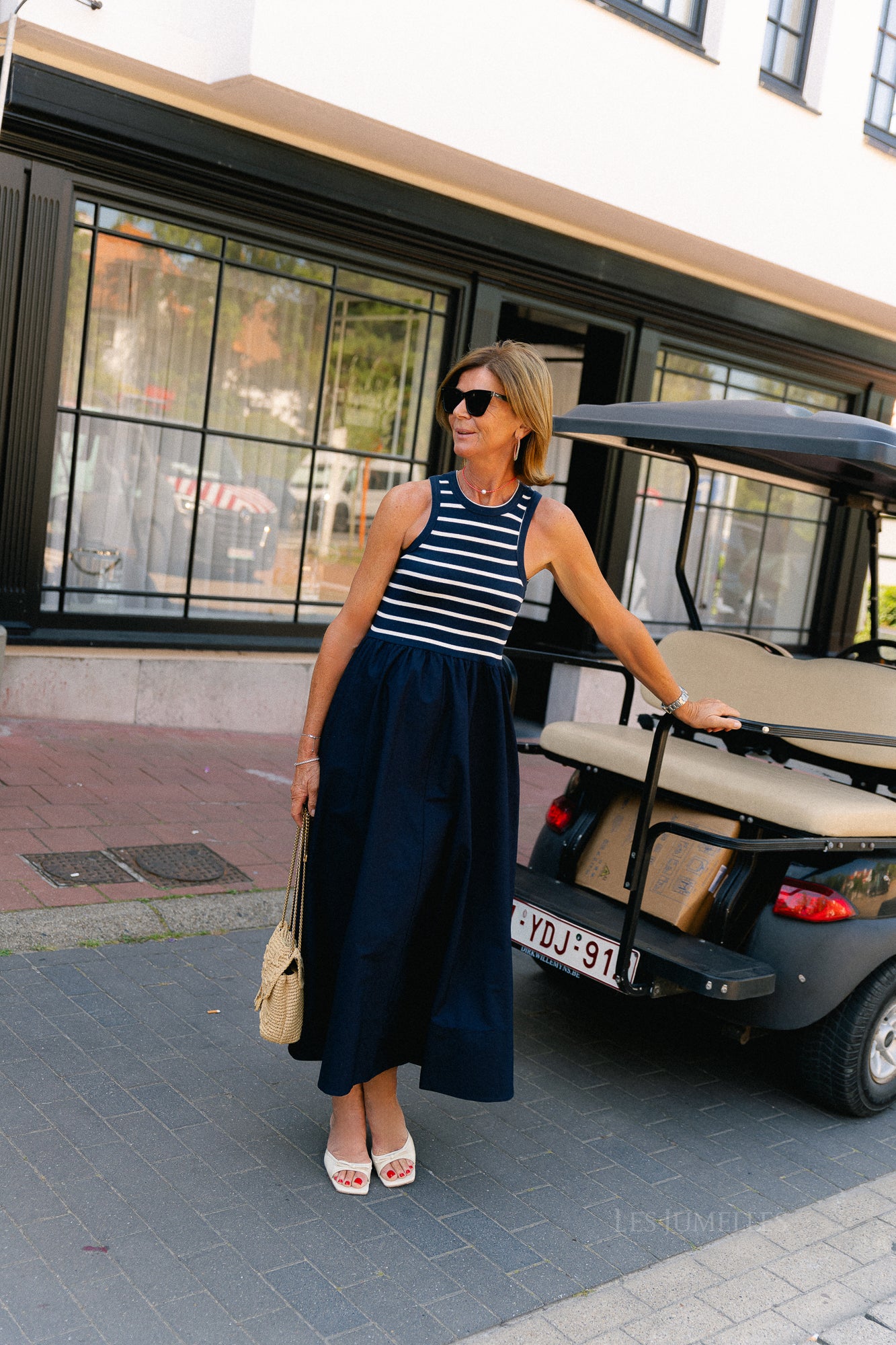 YASMiri SL long dress navy blazer/jersey white
