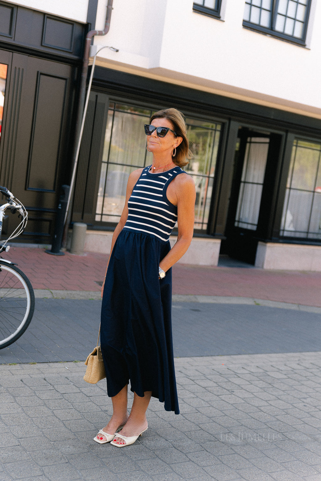 YASMiri SL long dress navy blazer/jersey white
