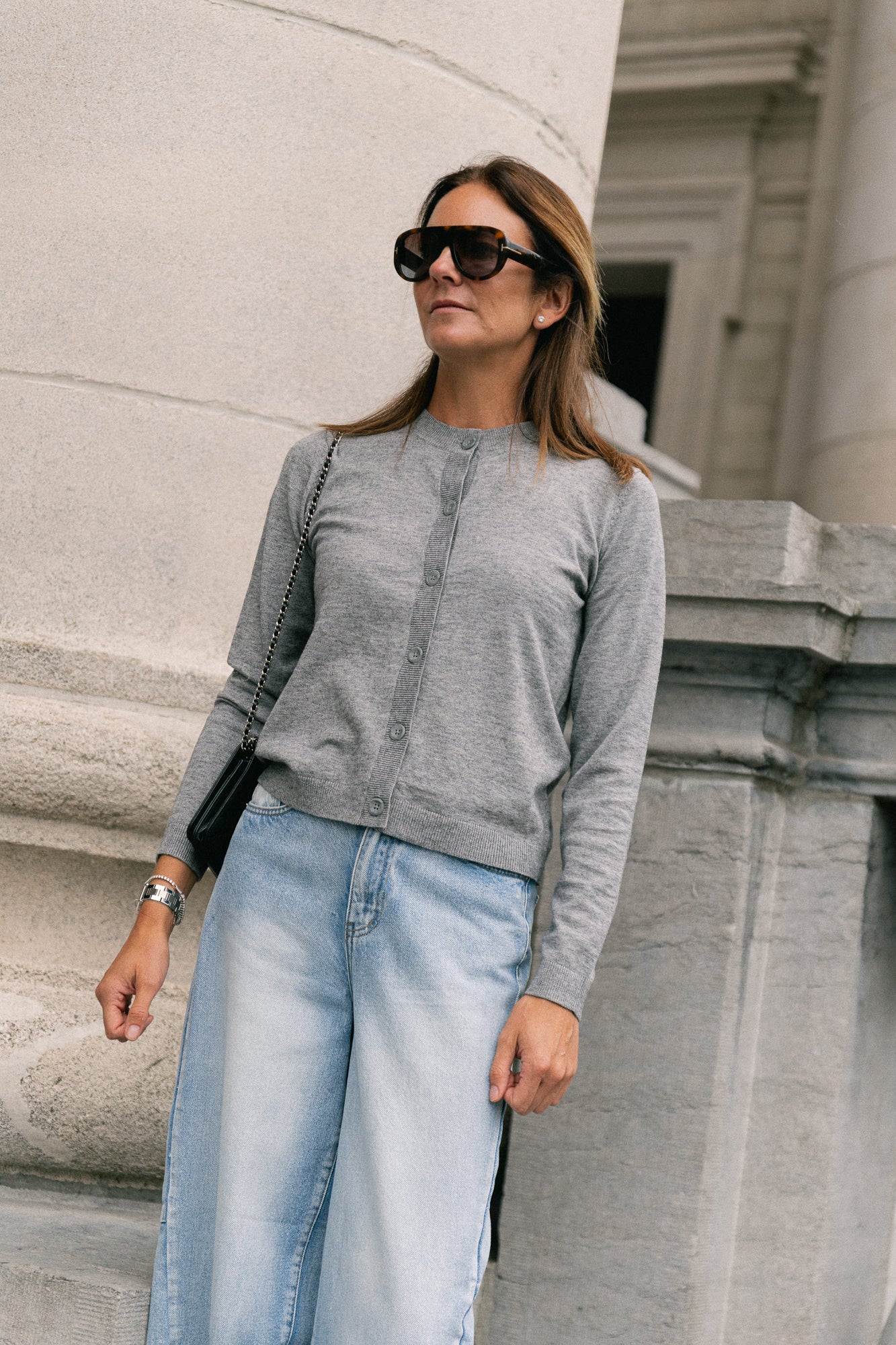 OBJThess LS short cardigan medium grey melange