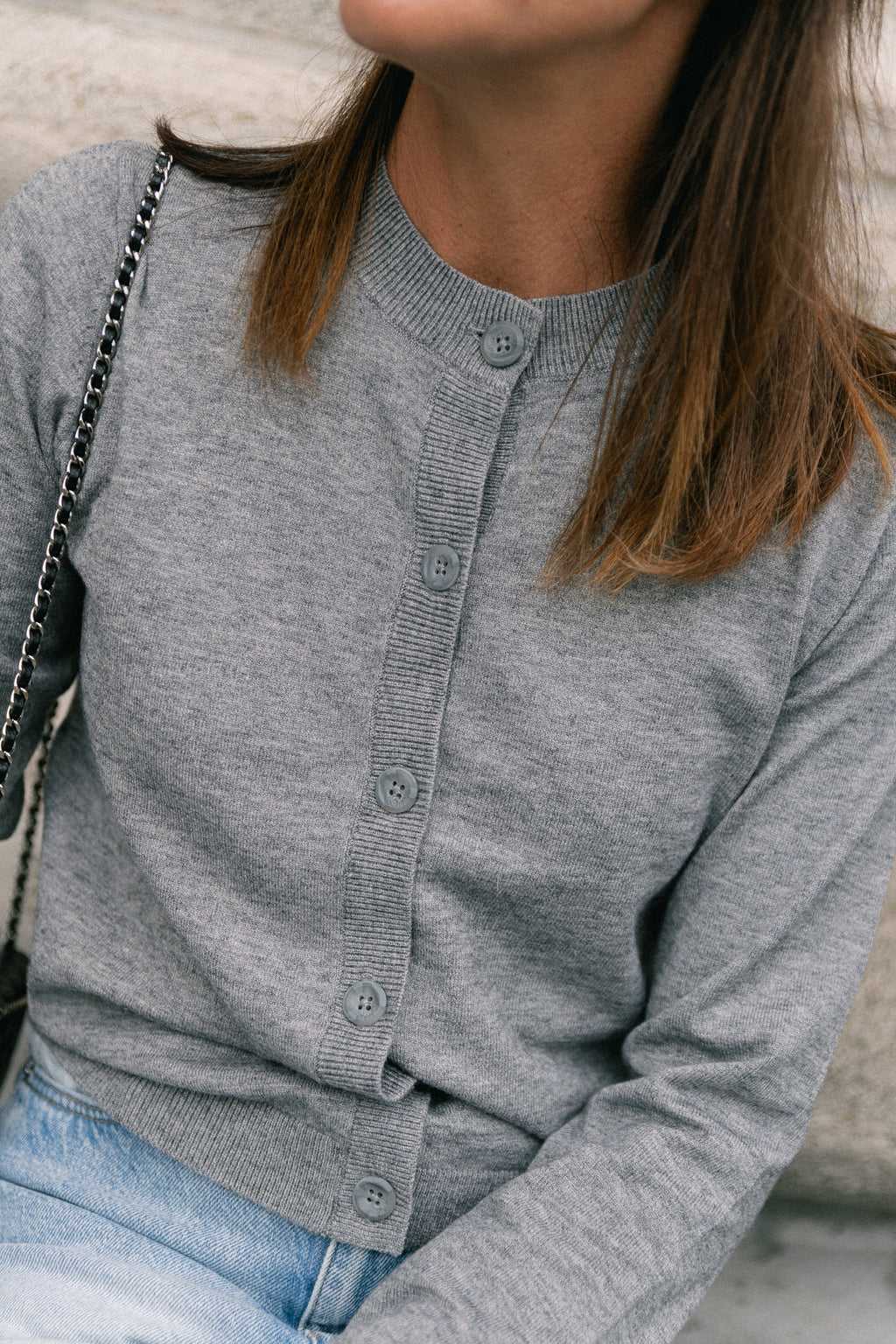 OBJThess LS short cardigan medium grey melange