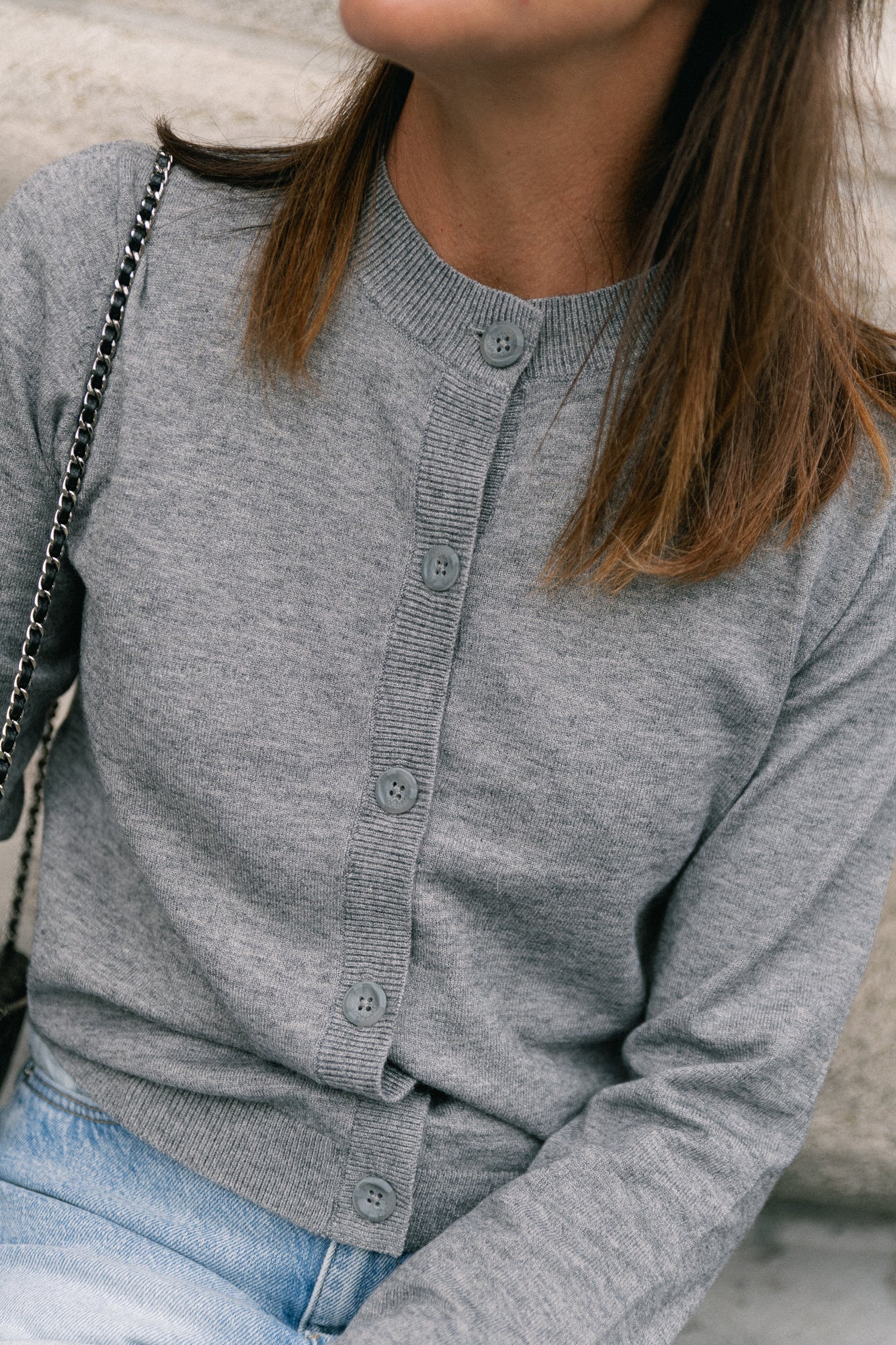 OBJThess LS short cardigan medium grey melange