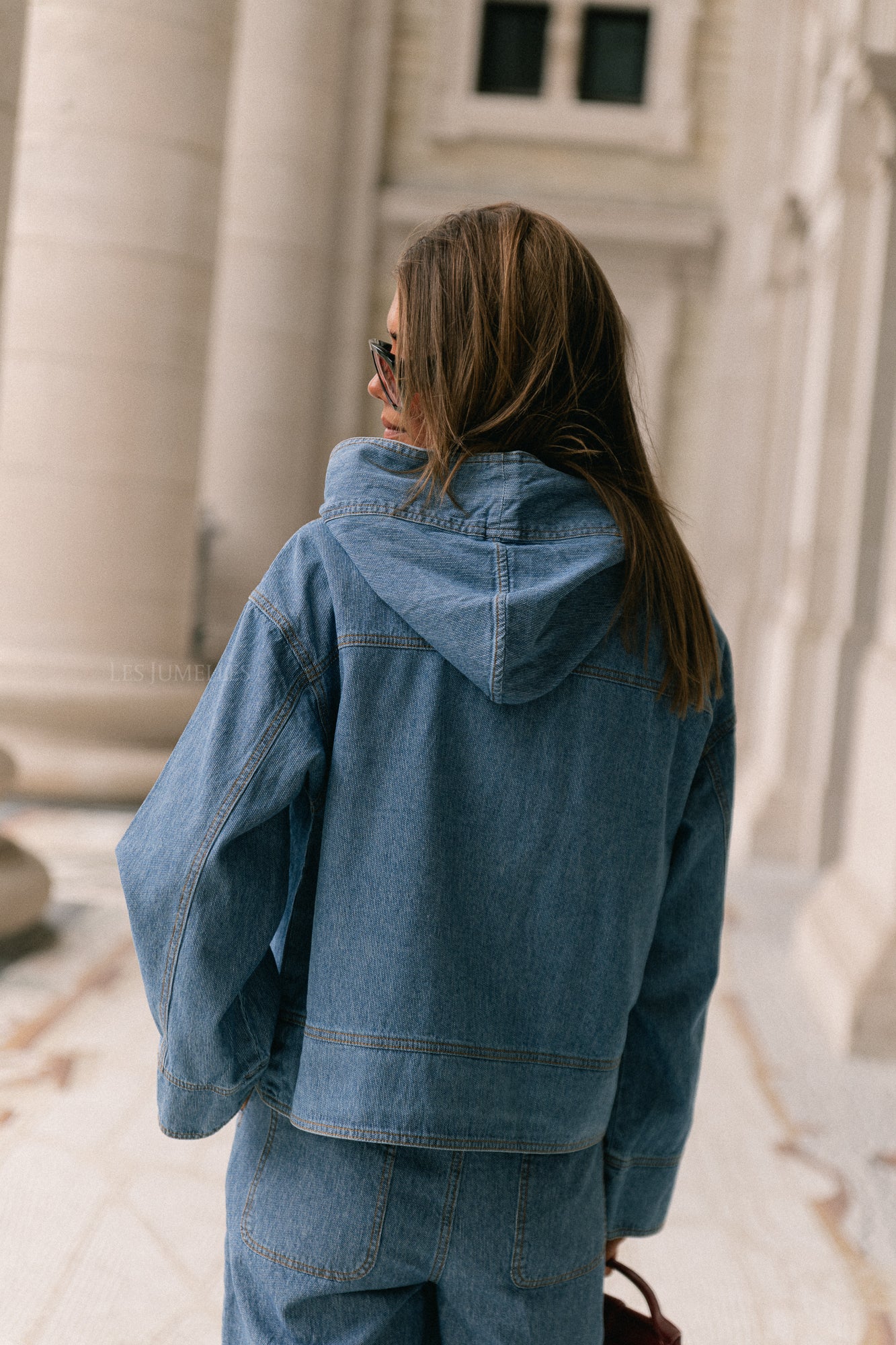 OBJRaly denim 3/4 sleeve hoodie light blue denim