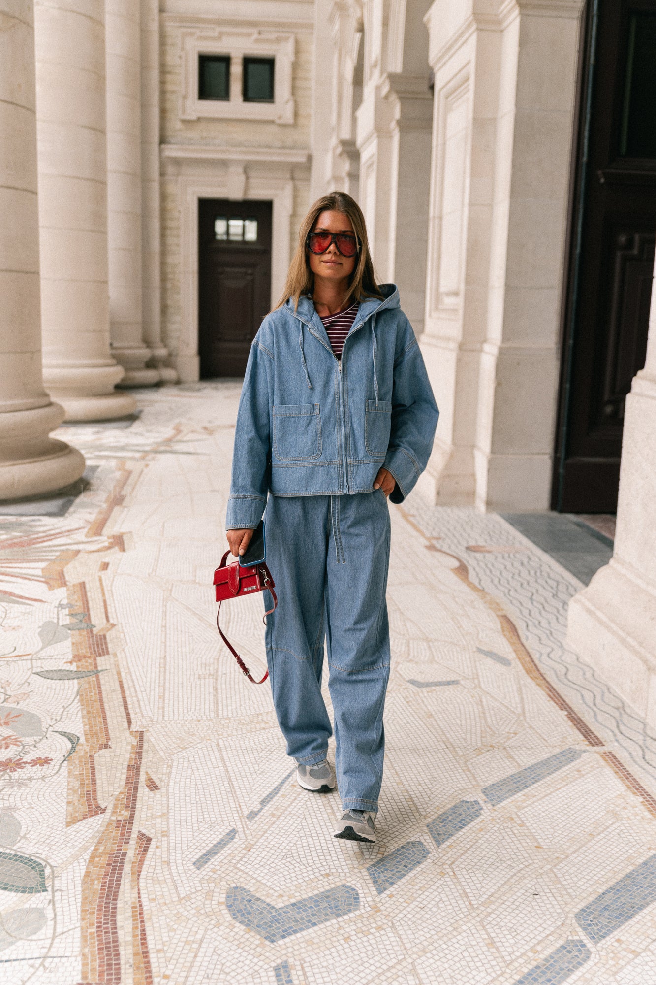 OBJRaly denim 3/4 sleeve hoodie light blue denim