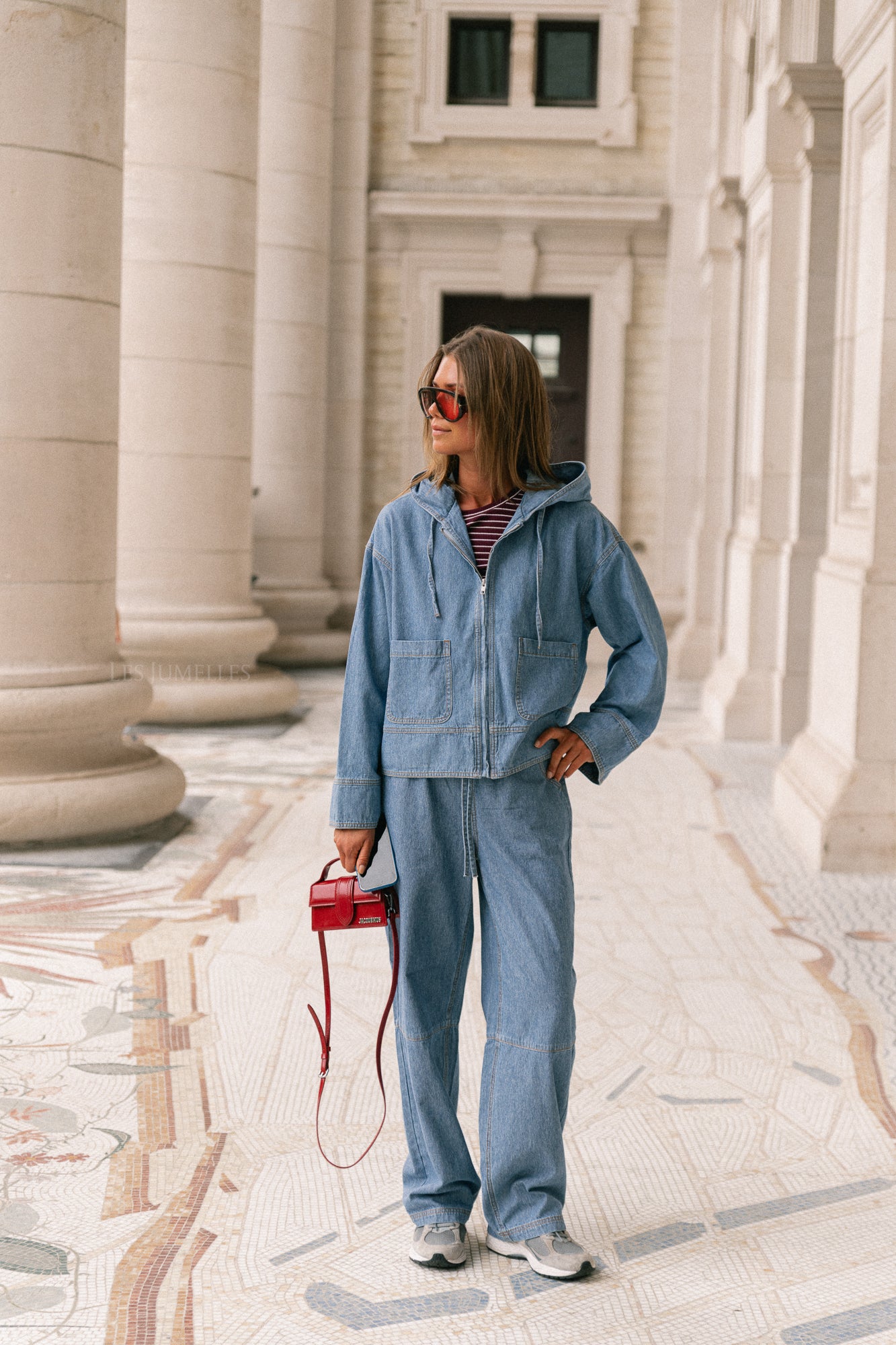 OBJRaly denim 3/4 sleeve hoodie light blue denim