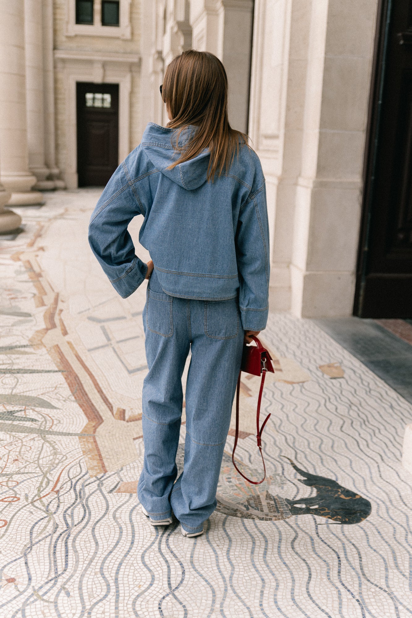 OBJRaly denim 3/4 sleeve hoodie light blue denim