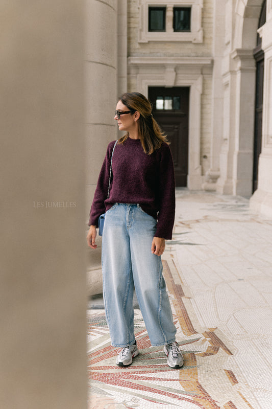 Les Jumelles SLFSia LS knit O-neck fig melange