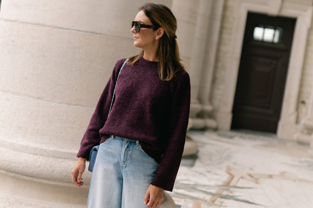 SLFSia LS knit O-neck fig melange