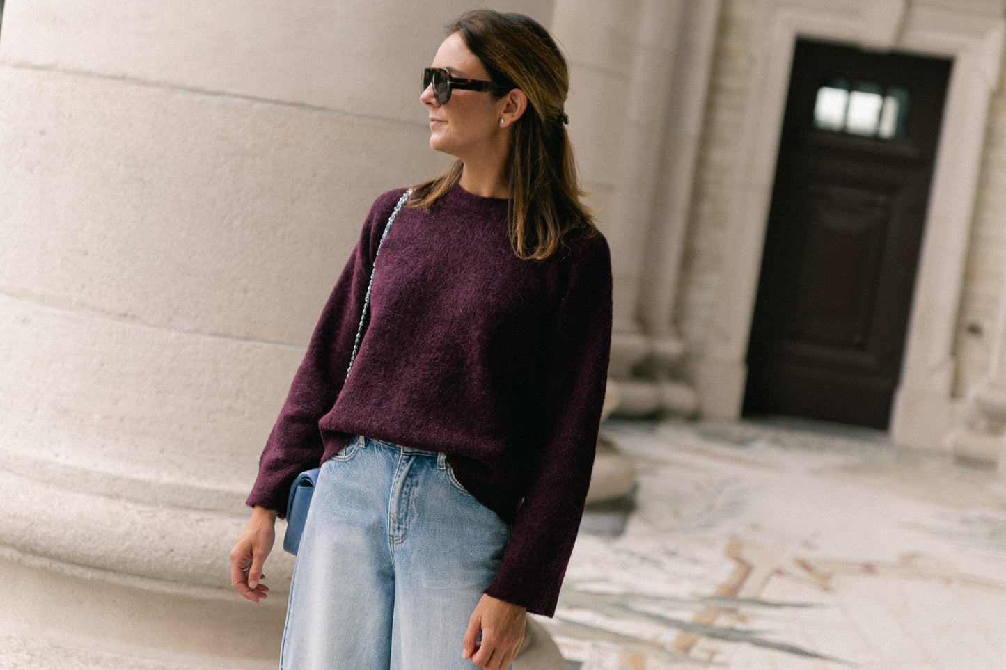 SLFSia LS knit O-neck fig melange