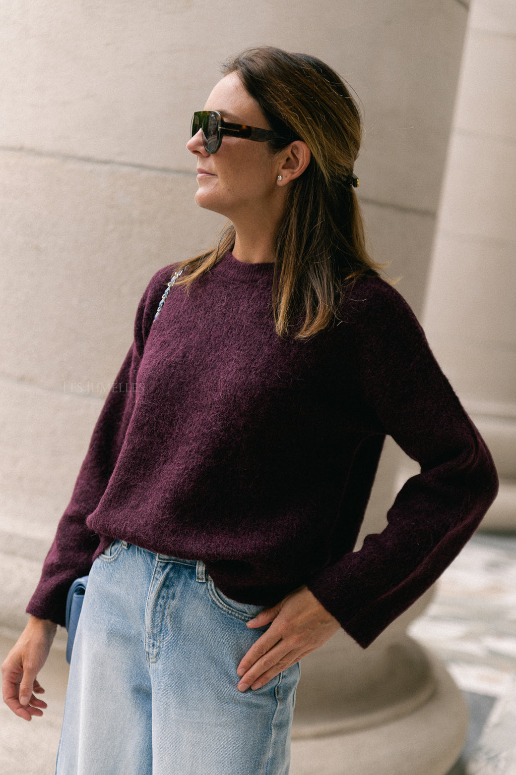 SLFSia LS knit O-neck fig melange