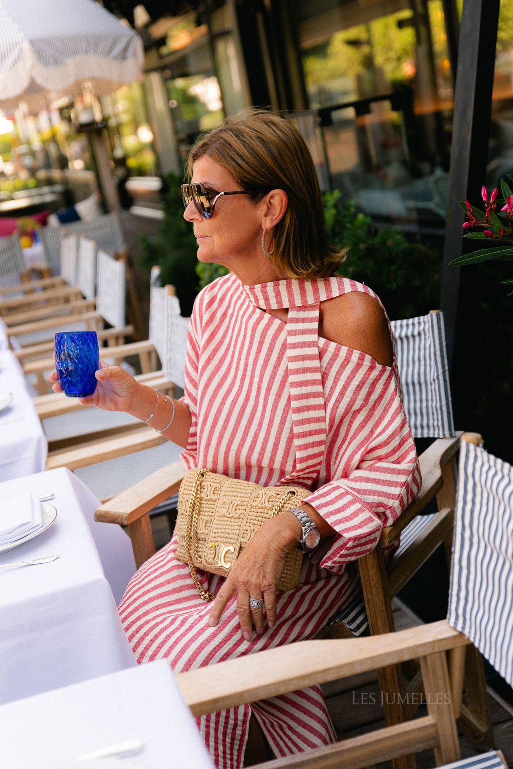 Maelys striped off-shoulder dress ecru/red