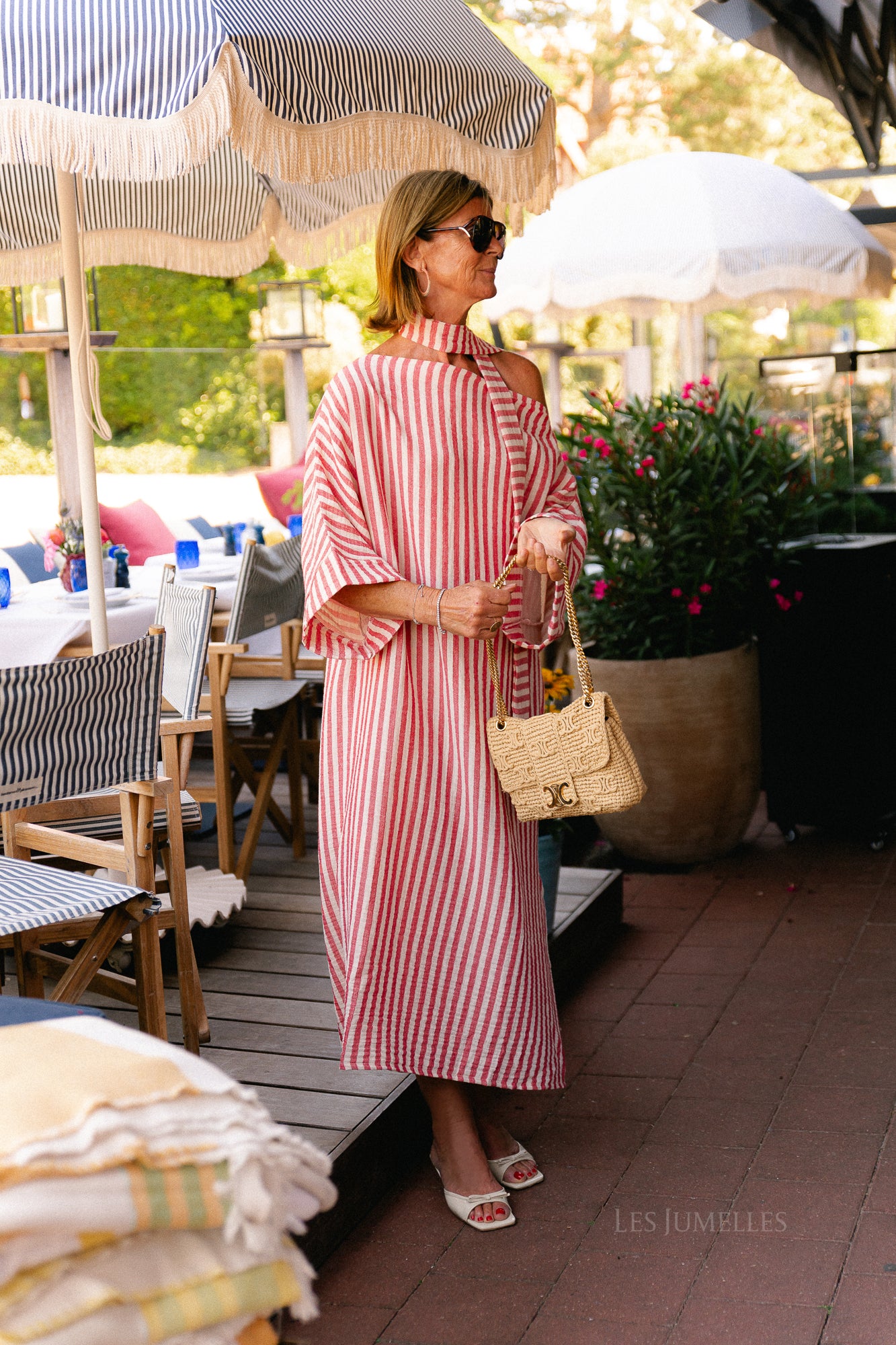 Maelys striped off-shoulder dress ecru/red