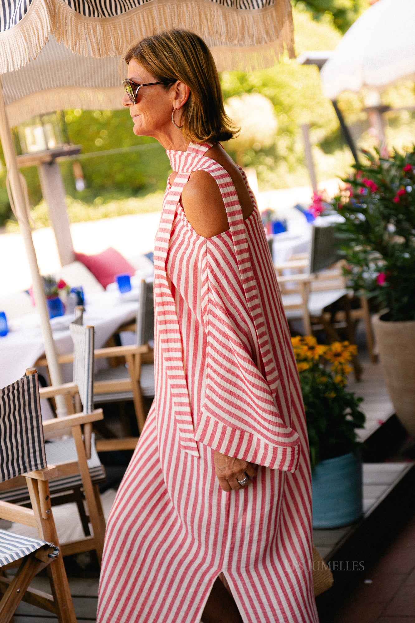 Maelys striped off-shoulder dress ecru/red
