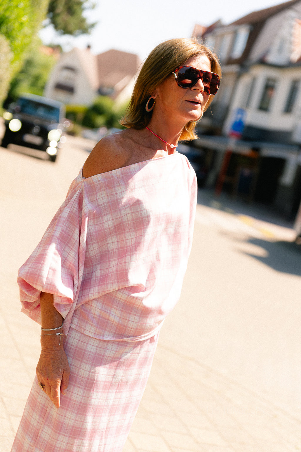 Cosette big checks blouse pink