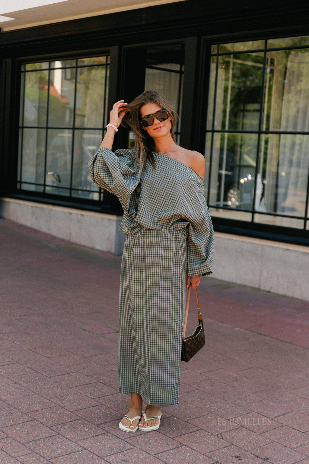 Cosette checkered skirt khaki