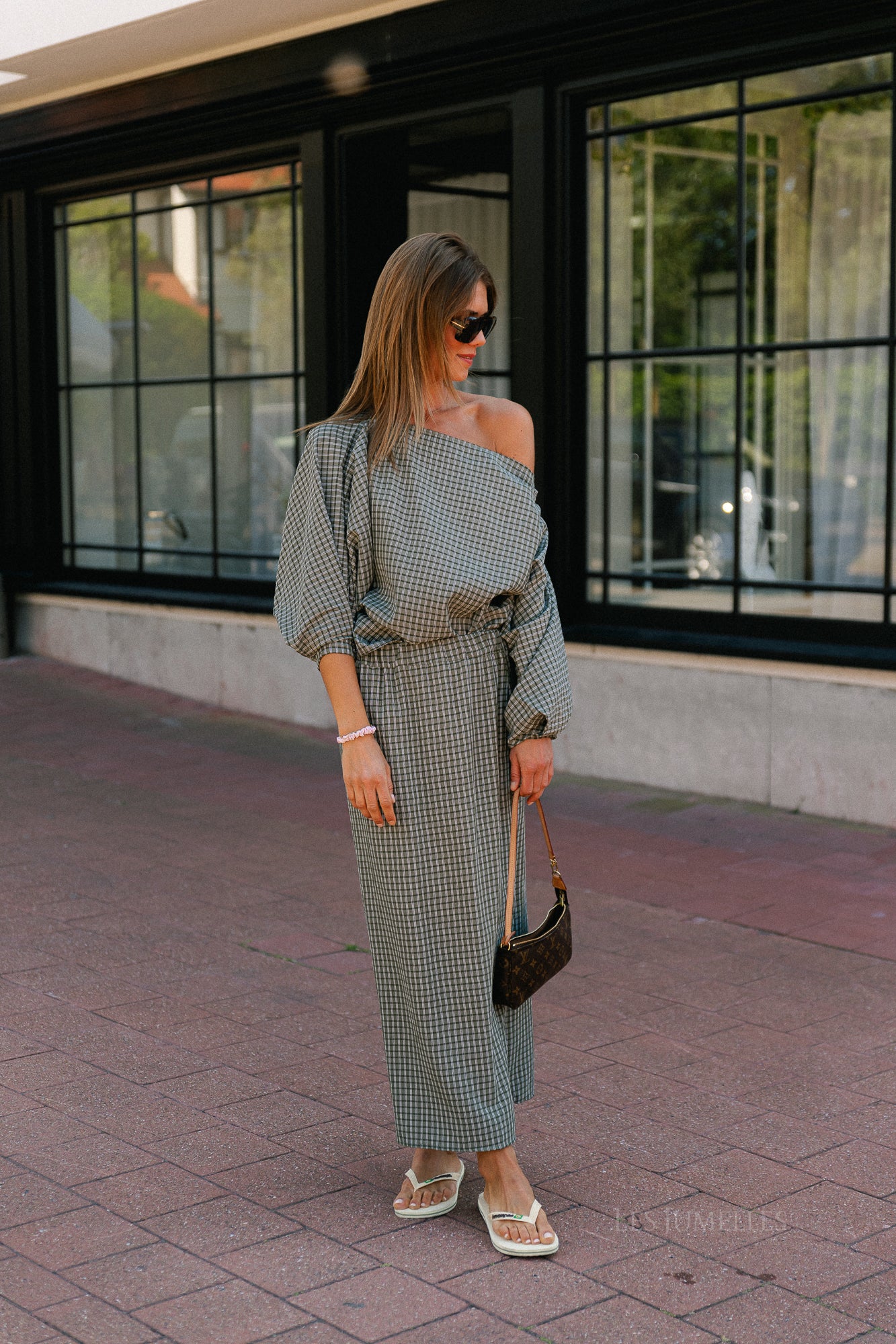 Cosette checkered skirt khaki