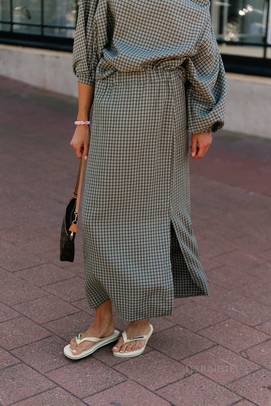 Cosette checkered skirt khaki