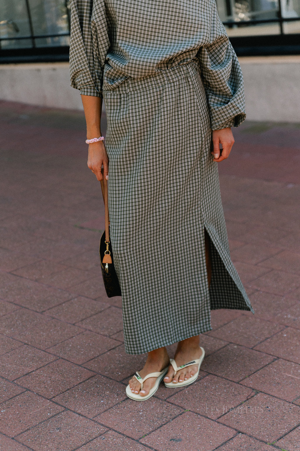 Cosette checkered skirt khaki