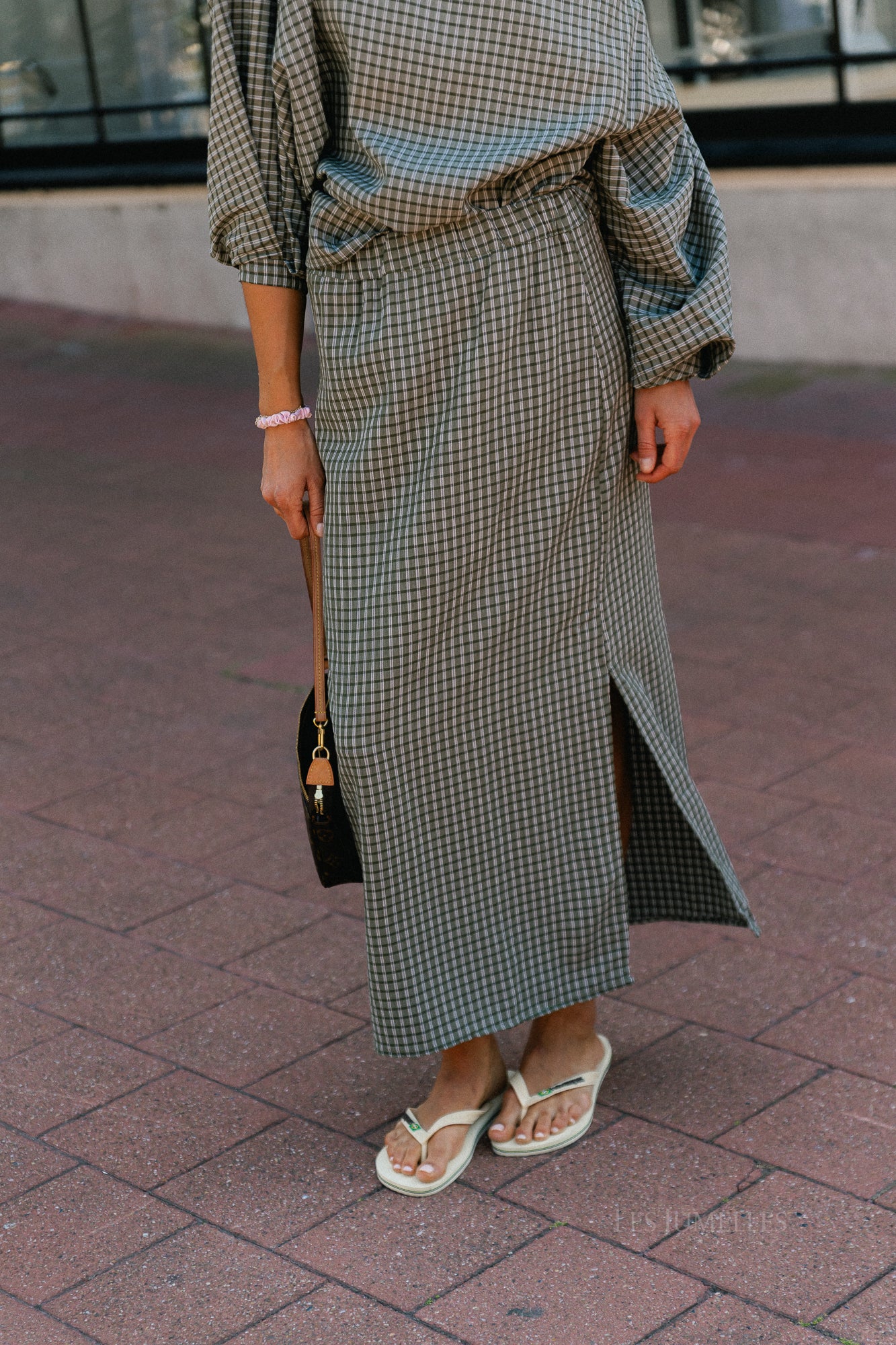 Cosette checkered skirt khaki