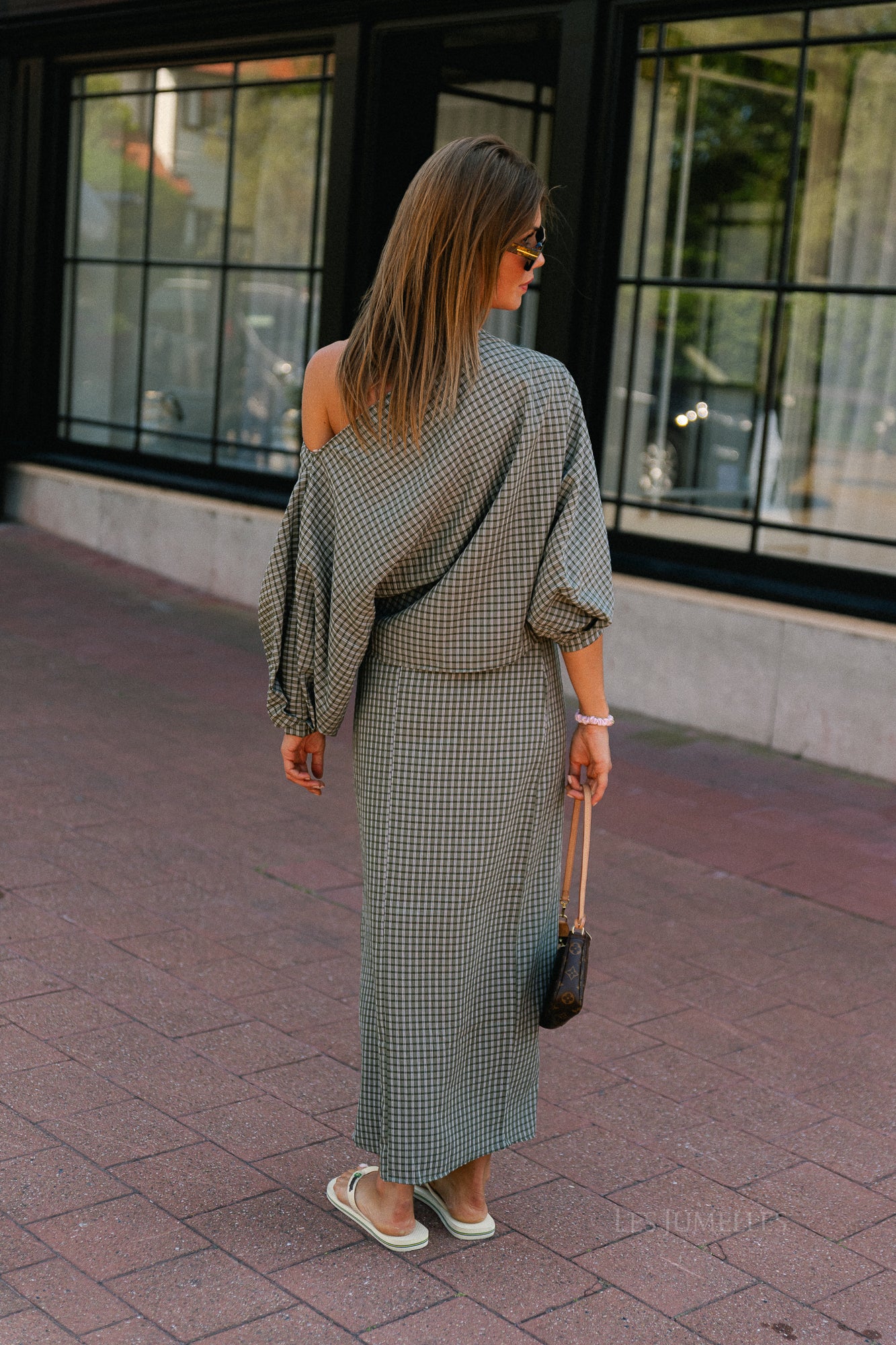 Cosette checkered skirt khaki