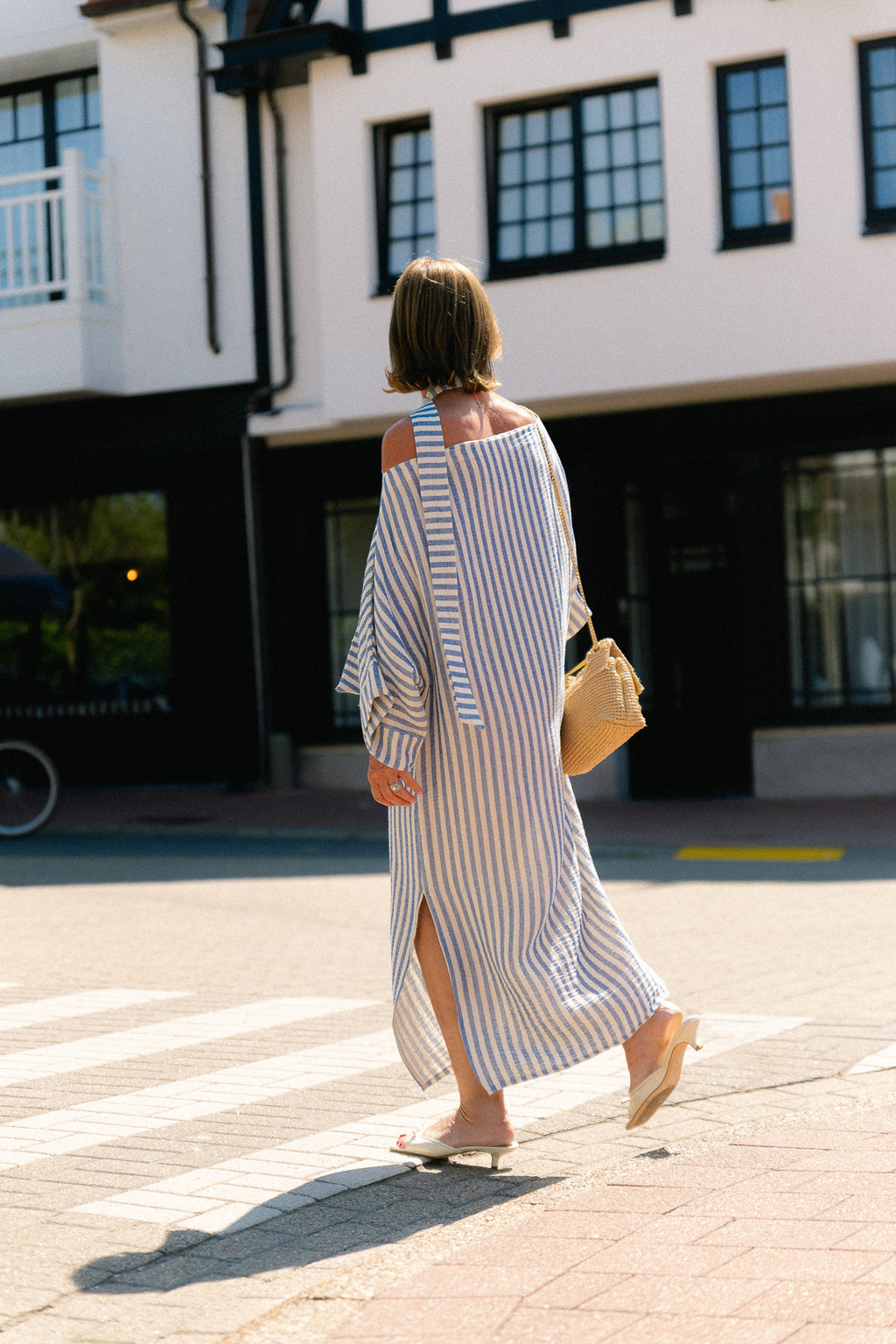 Maelys striped off-shoulder dress ecru/blue